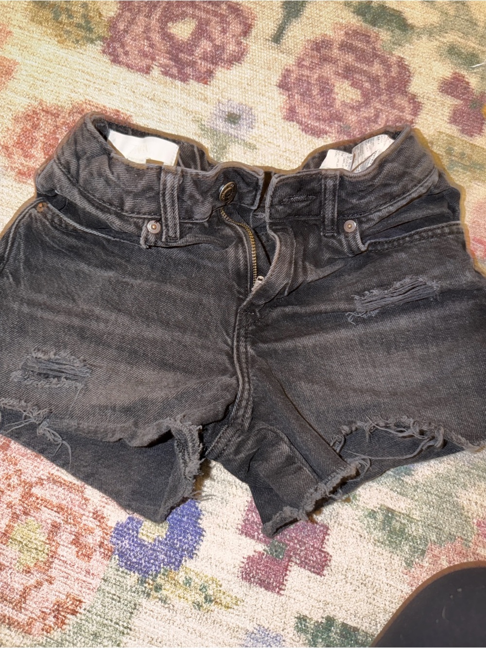 Zara Charcoal Distressed Girls' Denim Shorts